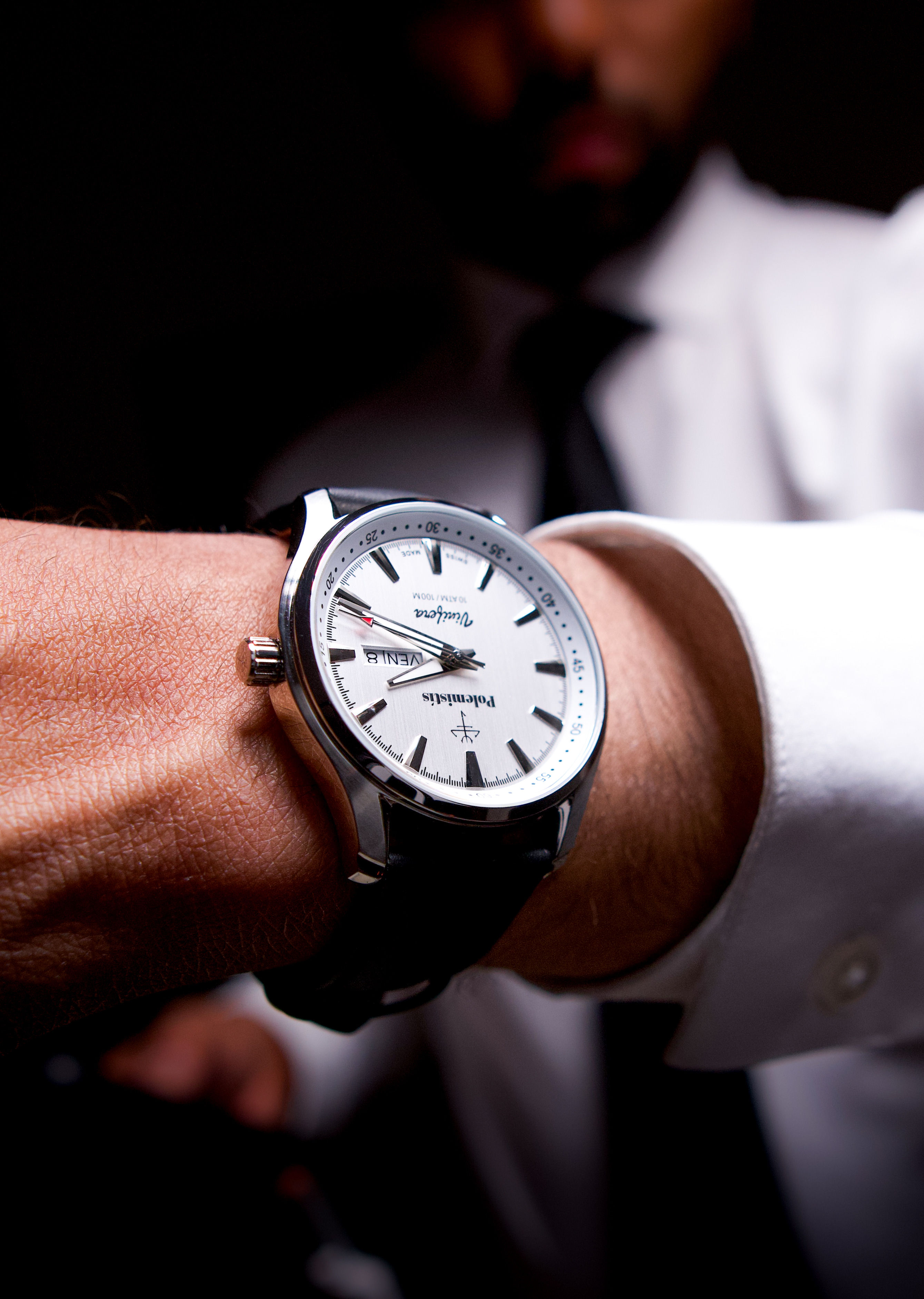 Vinifera White Dial Black Leather Strap