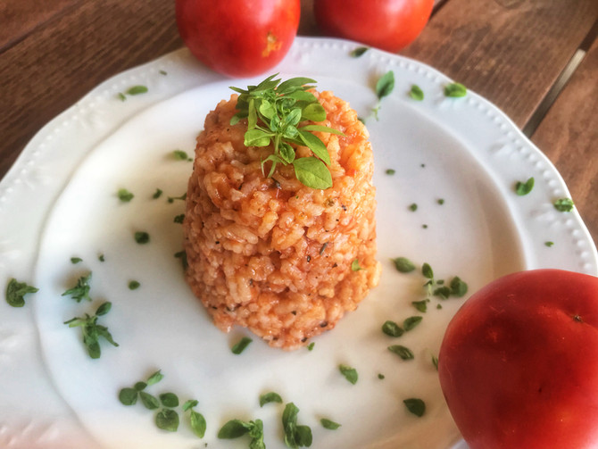 Greek Tomato Rice with crumbled Feta cheese