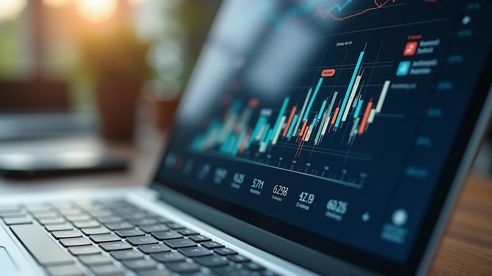 Close-up view of a laptop screen showing SEO analytics and AI tools