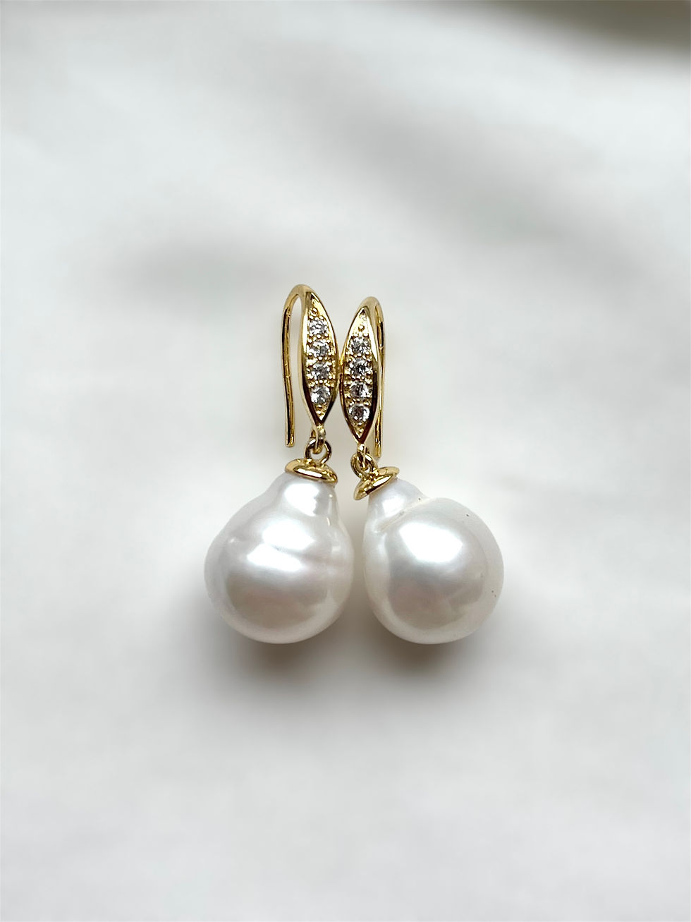 Thumbnail: Baroque Pearl Drop Diamanté Pave Gold Hook Earrings