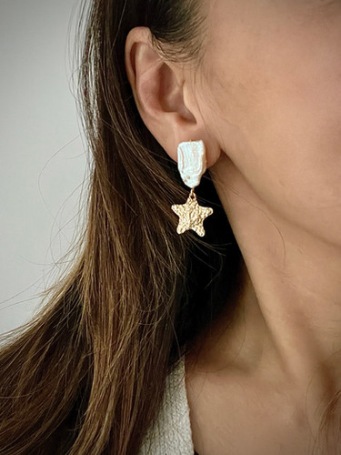 Baroque Pearl Star Clip-on Earrings | Lazy Peach Jewellery