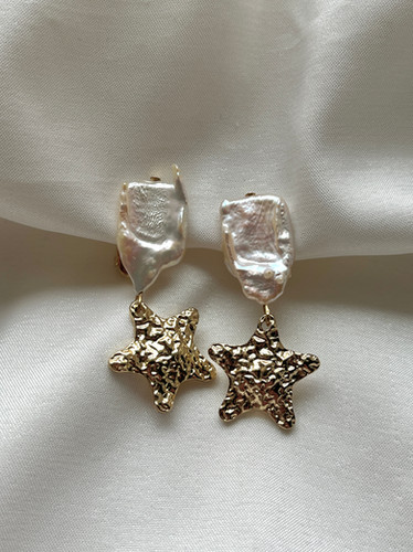 Baroque Pearl Star Clip-on Earrings | Lazy Peach Jewellery