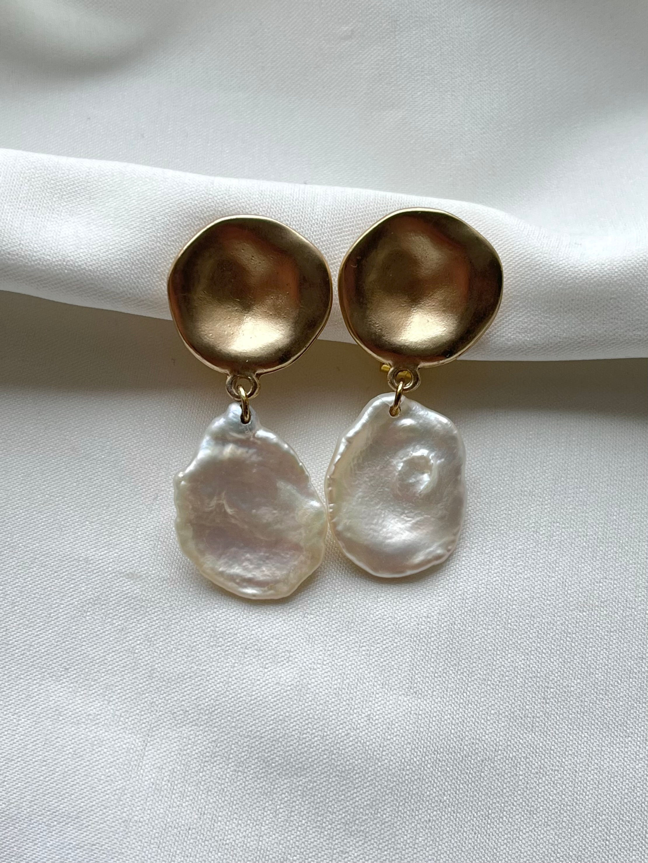 Keshi Pearl Petal Organic Gold Drop Clip-on Earrings