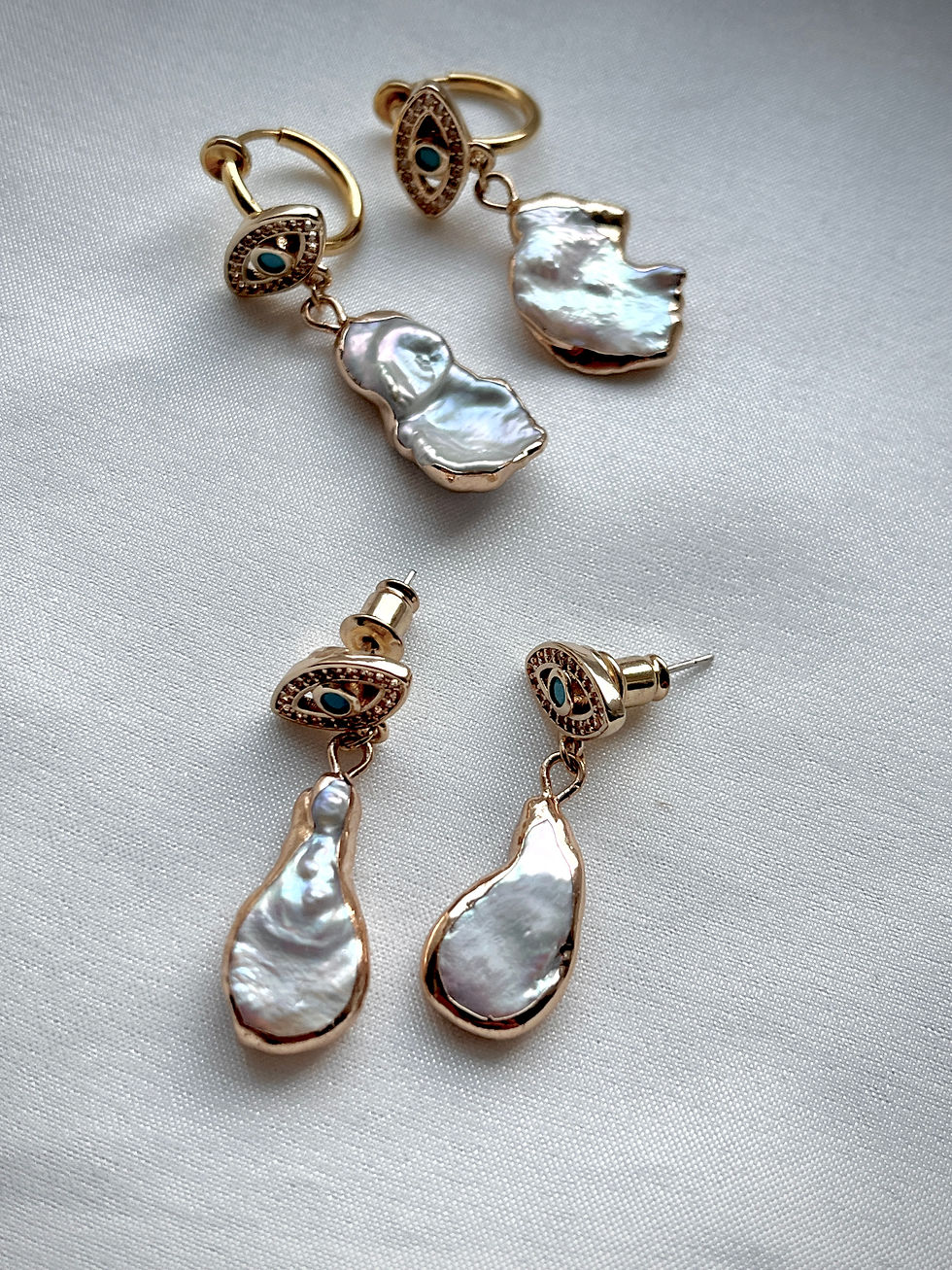 Thumbnail: Evil Eye Keshi Pearl Drop Earrings