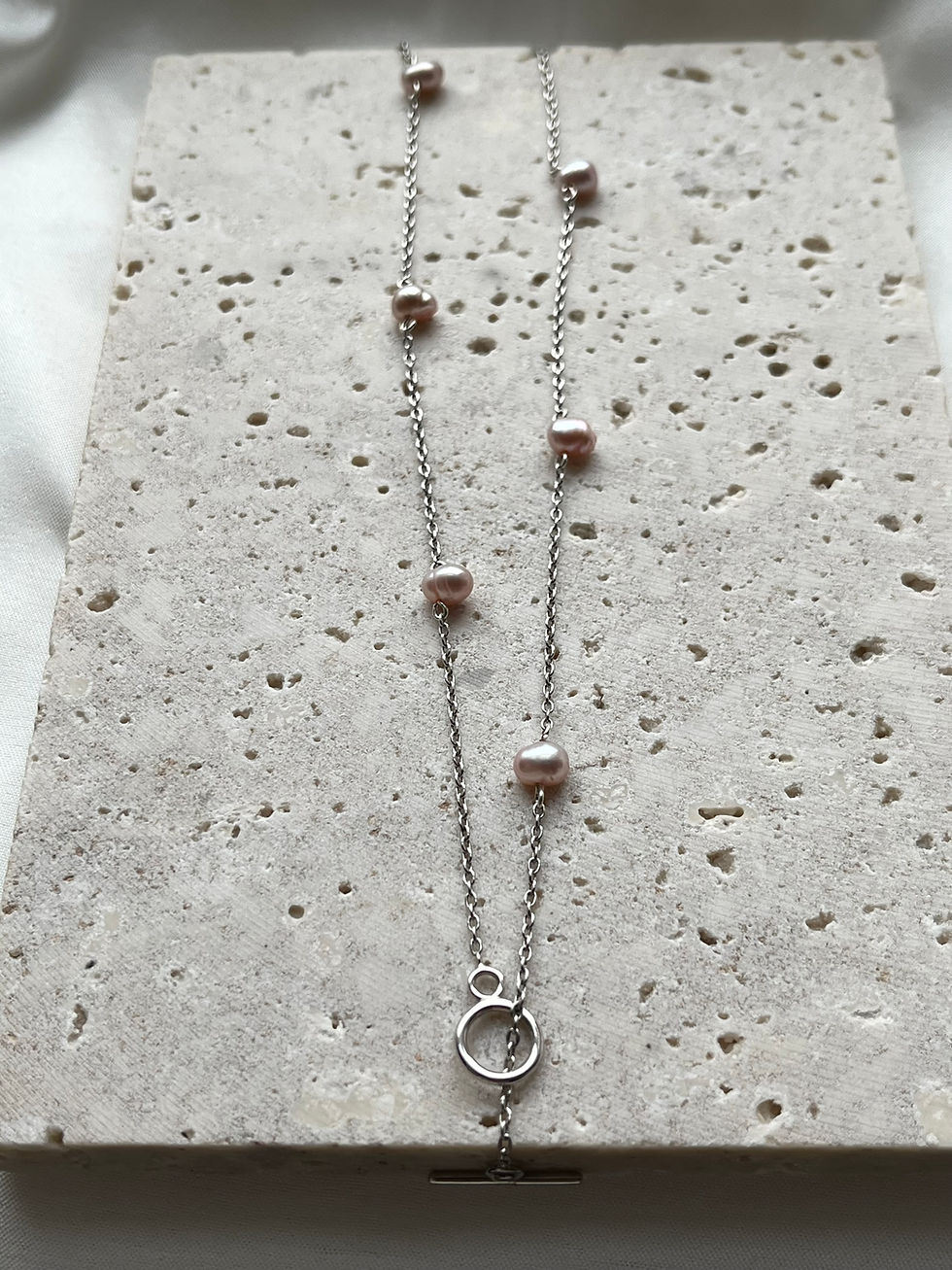 Thumbnail: Purple Baroque Pearl Silver Station Choker Necklace