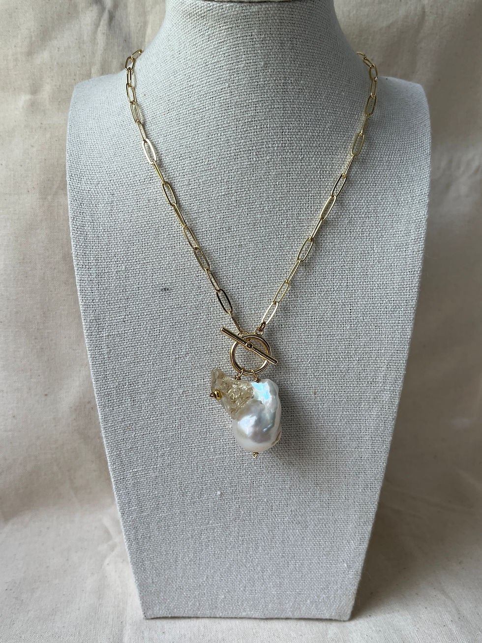 Thumbnail: Baroque Pearl & Yellow Quartz Toggle Necklace 