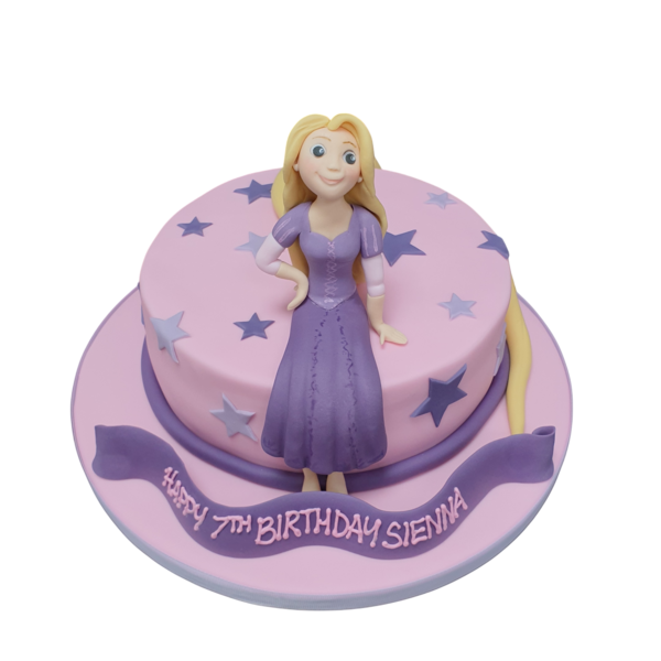 A whimsical and enchanting Rapunzel-themed cake featuring intricate detailing and vibrant colours perfect for a fairy tale-themed celebration.