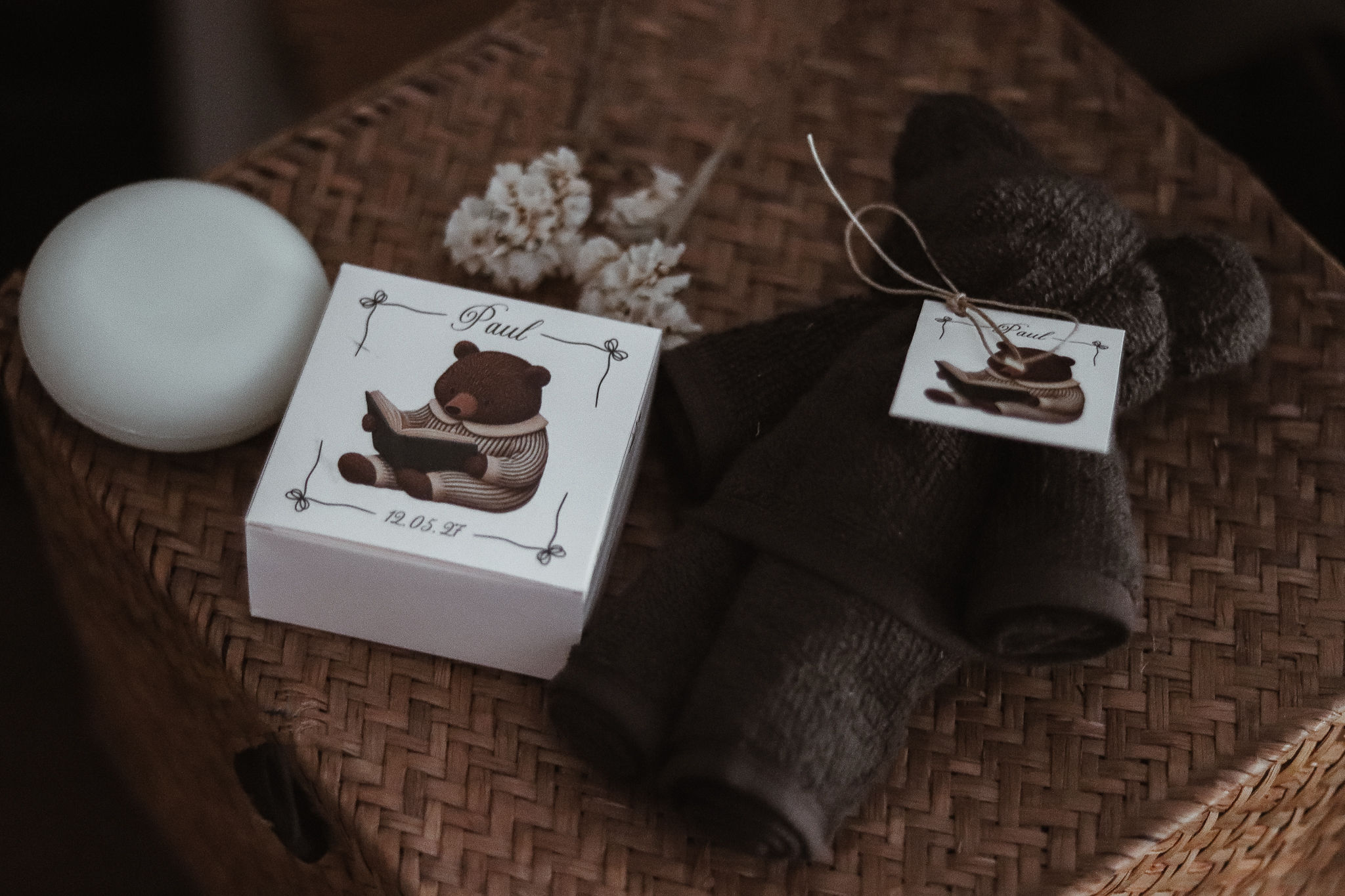 Cadeau invité personnalisé – Mini serviette ourson & savon – baptême ...