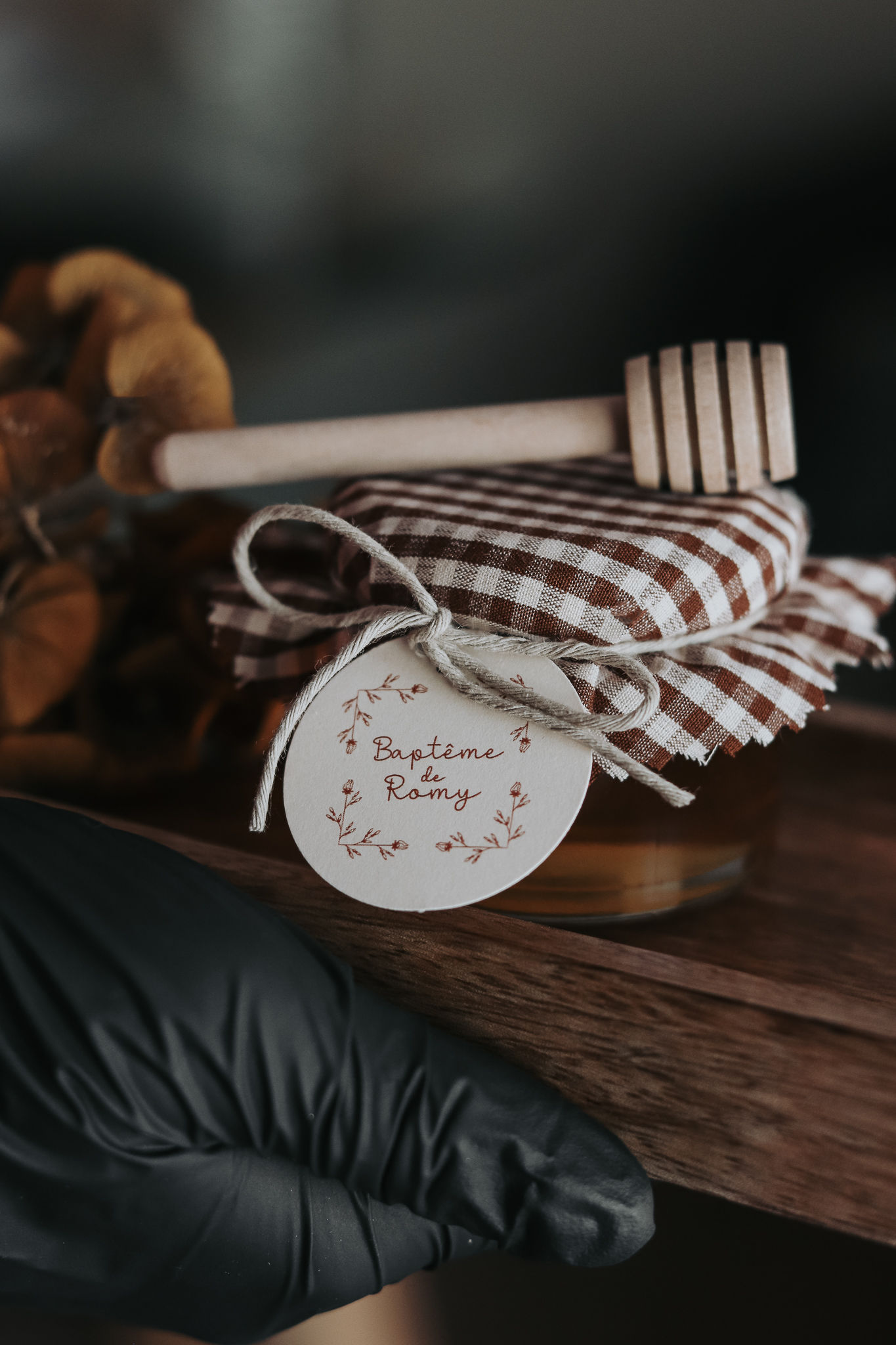Pot de miel Baptême personnalisé – cadeau invité raffiné avec cuillère en bois –