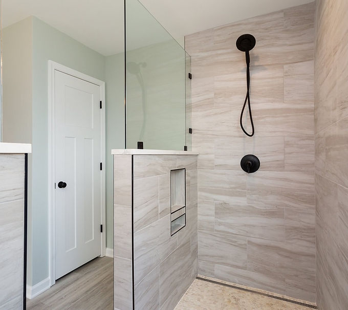 Modern walk-in shower with built-in bench