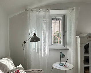 Cucina, camera da letto, matrimoniale, stanza, appartamento, country, style, bagno, cuscini, zona living, doccia, rosa, shabby, tavolo, pranzo, bianco, campagna.