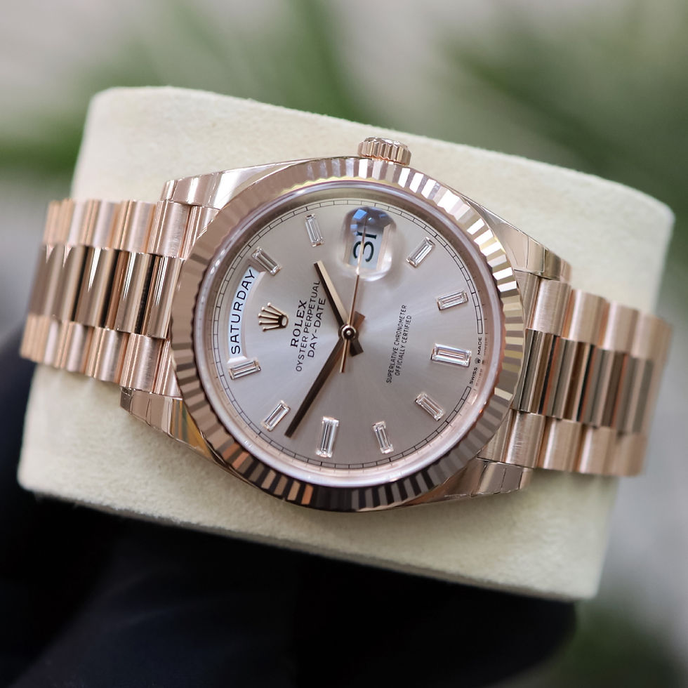 Thumbnail: Unworn 2021 Rose Gold Factory Baguette Diamond Sundust Dial Rolex Day-Date 40