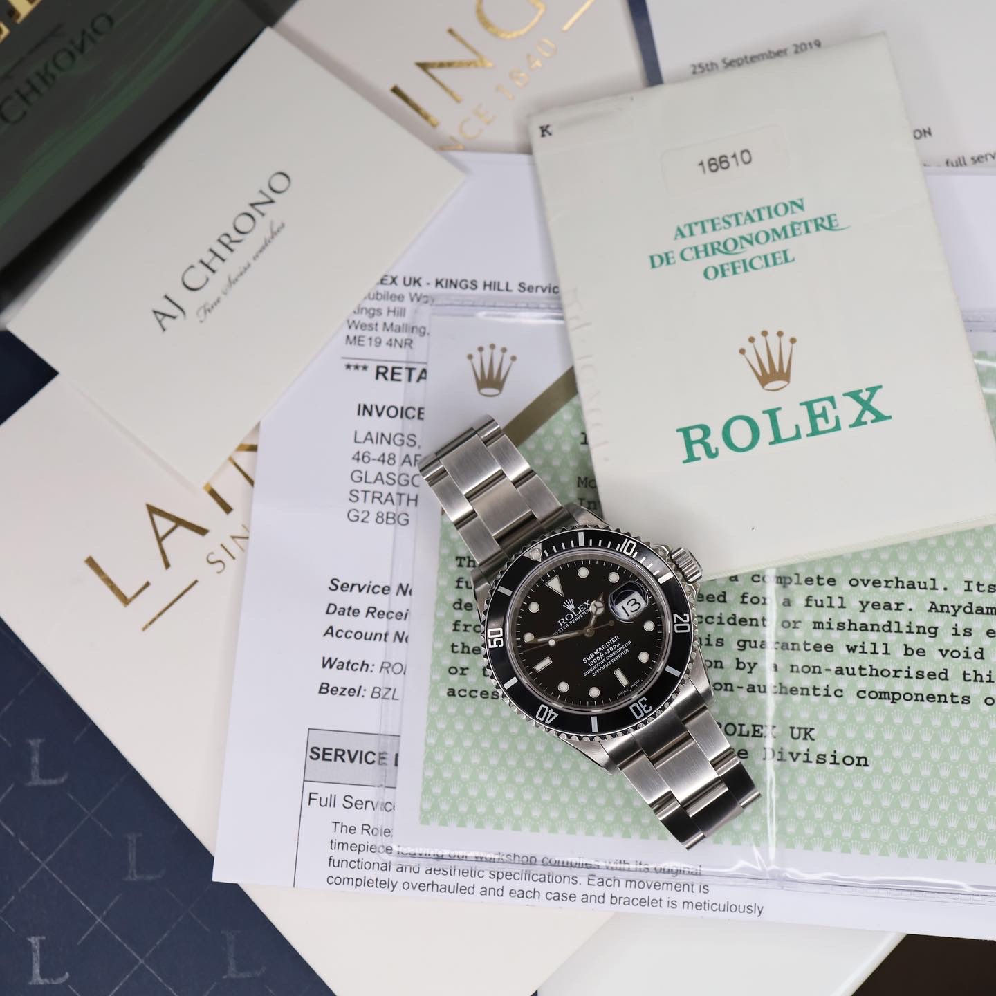 Gents Stainless Steel Rolex Oyster Perpetual Submariner Date 16610 Full Set