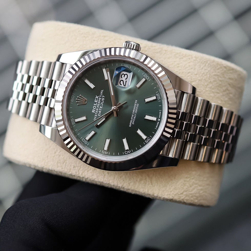 Thumbnail: Gents Stainless Steel Rolex Oyster Perpetual Datejust 41 Mint Green Baton Dial