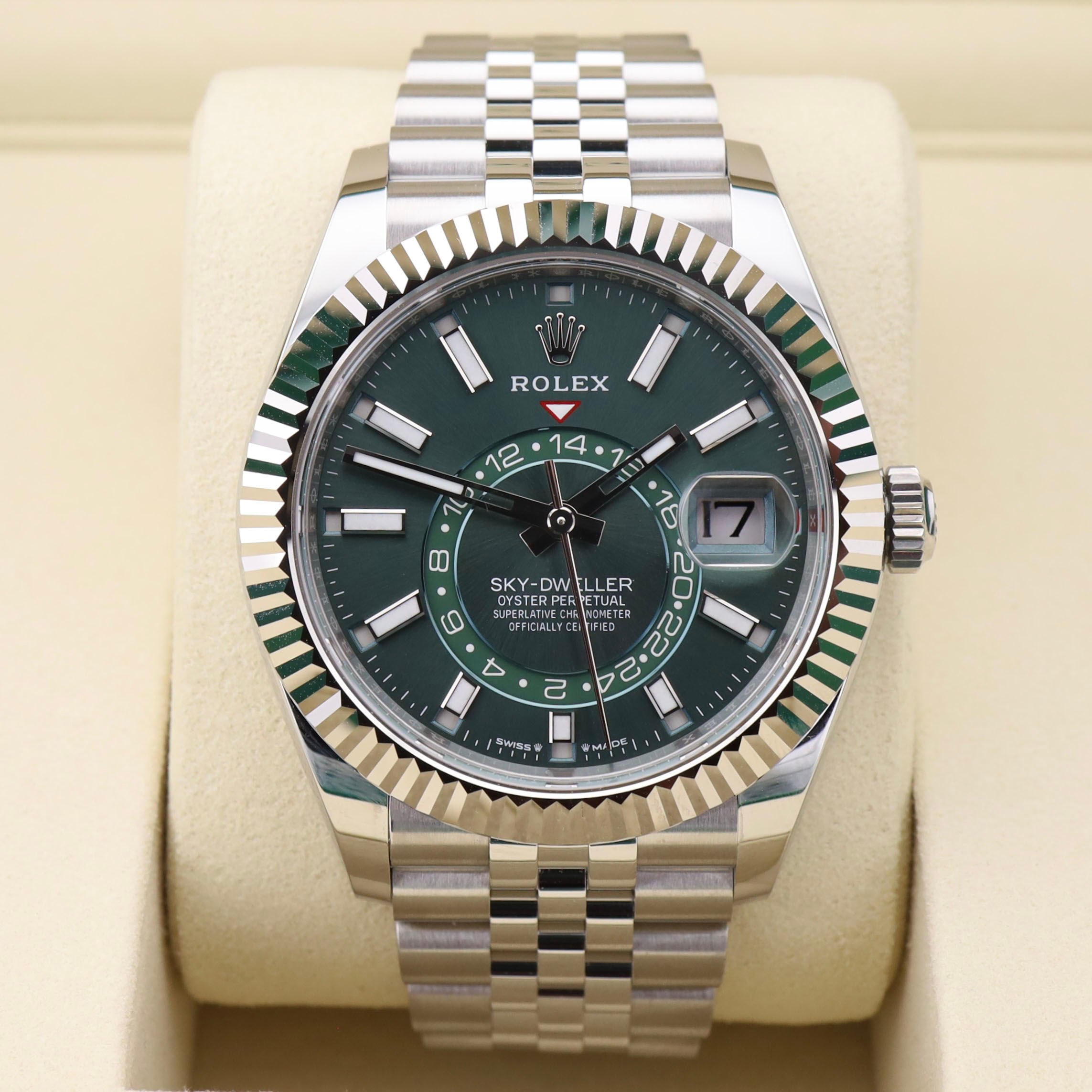 2025 Rolex Stainless Steel Oyster Perpetual Green Dial Jubilee Sky-Dweller
