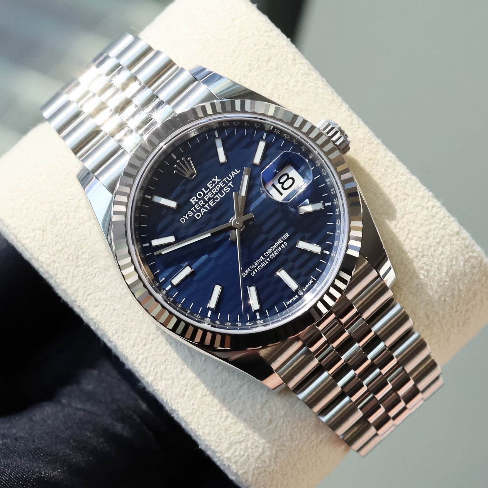 Rolex Oyster Perpetual Datejust 36mm Navy Blue Motif Dial 2023 Unworn Stainless