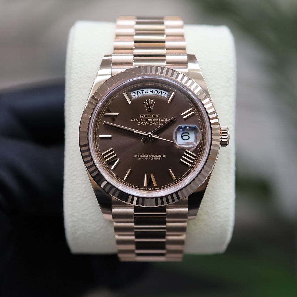 Thumbnail: Unworn 18ct Rose Gold Rolex Oyster Perpetual Day-Date 40 Chocolate Roman Dial