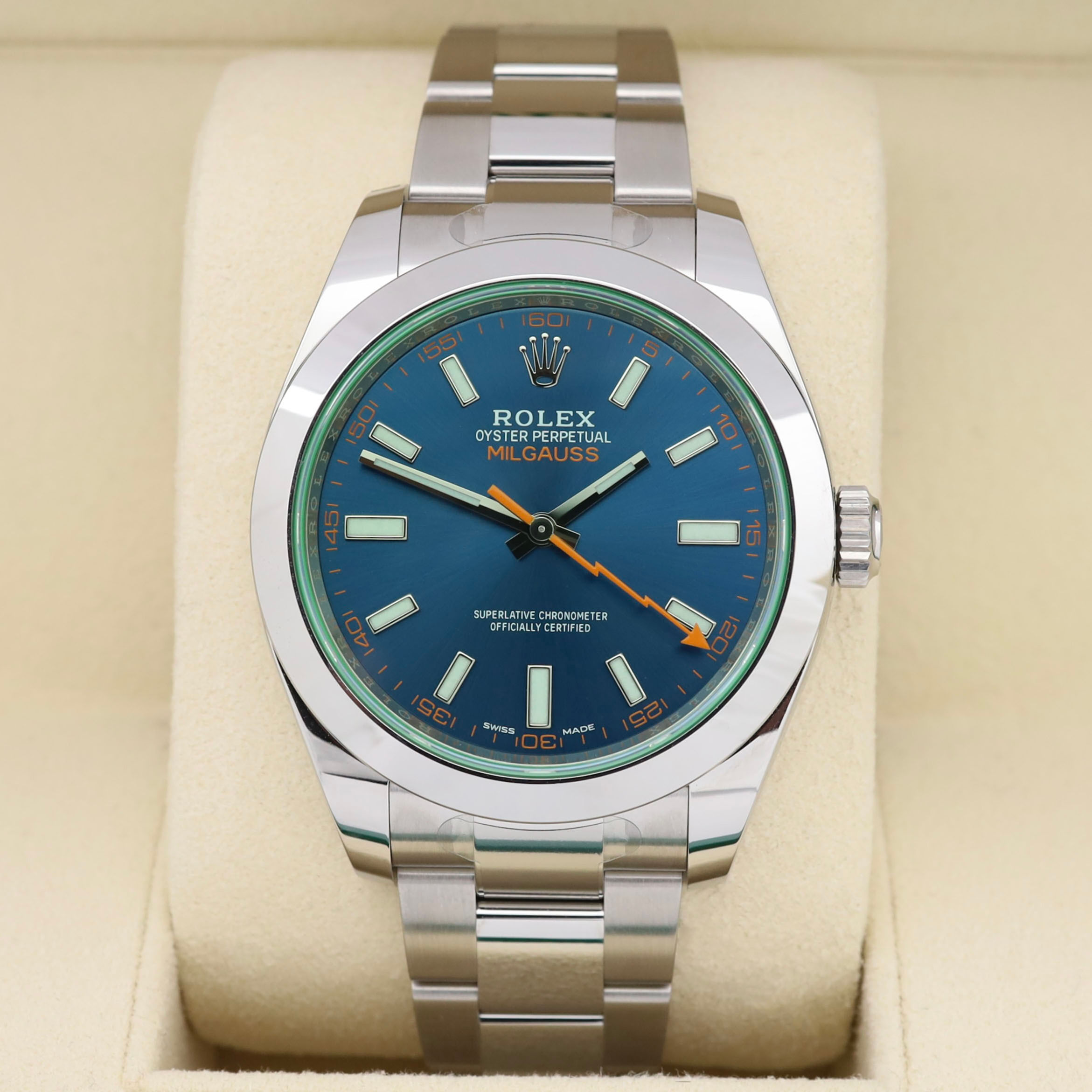 Unworn Gents Stainless Steel Rolex Oyster Perpetual Milgauss Z Blue Stickers