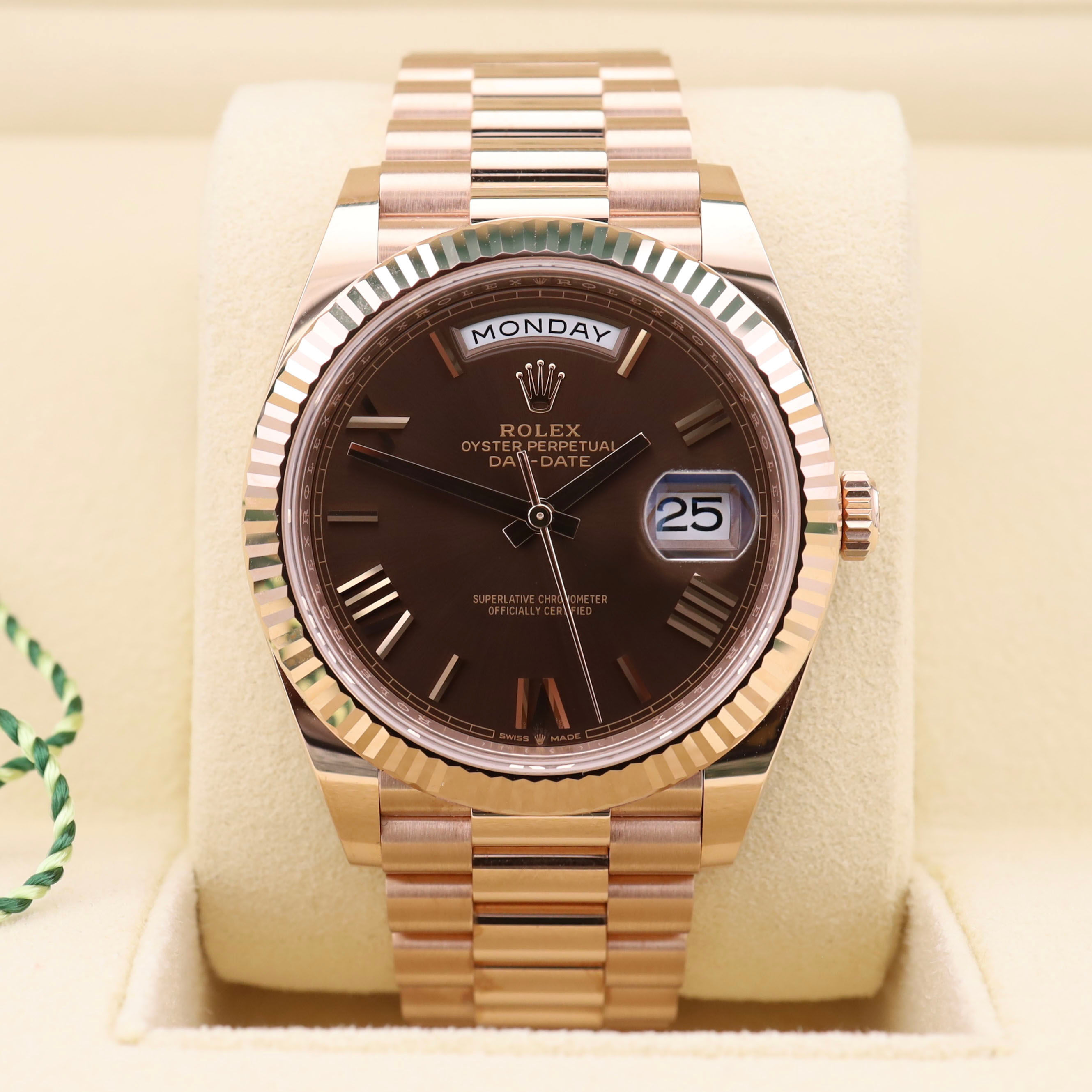 Unworn 18ct Rose Gold Rolex Oyster Perpetual Day-Date 40 Chocolate Roman 2022