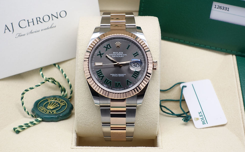 Thumbnail: Unworn 2019 Steel & Rose Rolex Oyster Perpetual DJ 41 Wimbledon Dial 126331