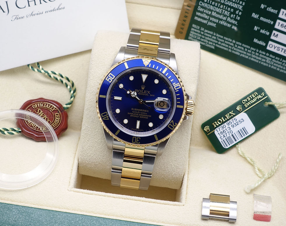 Thumbnail: Gents Steel & 18ct Gold Rolex Submariner Blue Kit 16613 2008 Engraved Rehaut