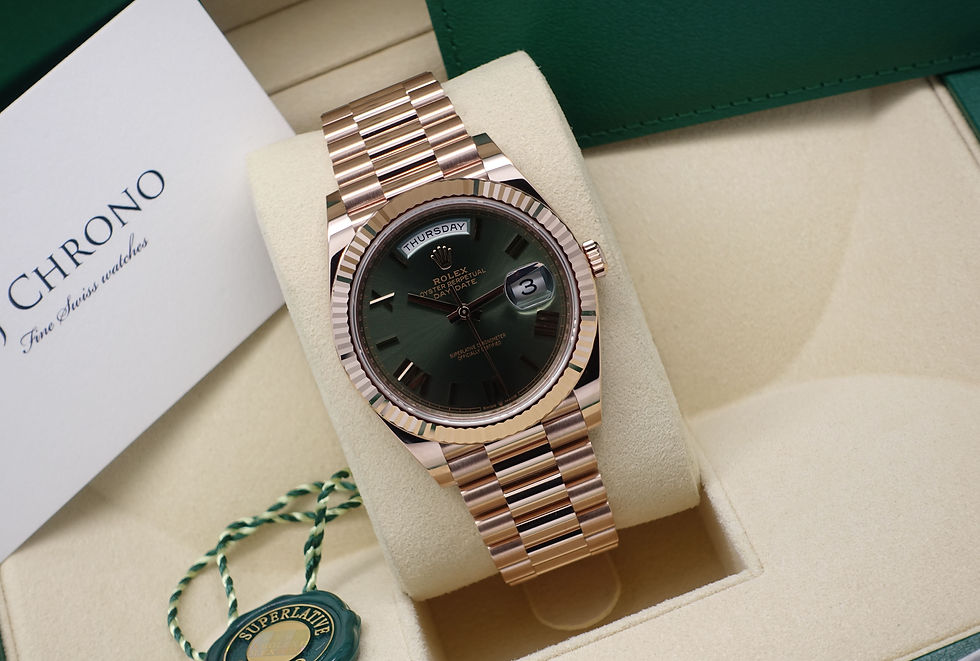 Thumbnail: Unworn 18ct Rose Gold Rolex Oyster Perpetual Day-Date 40 Anniversary Olive Dial