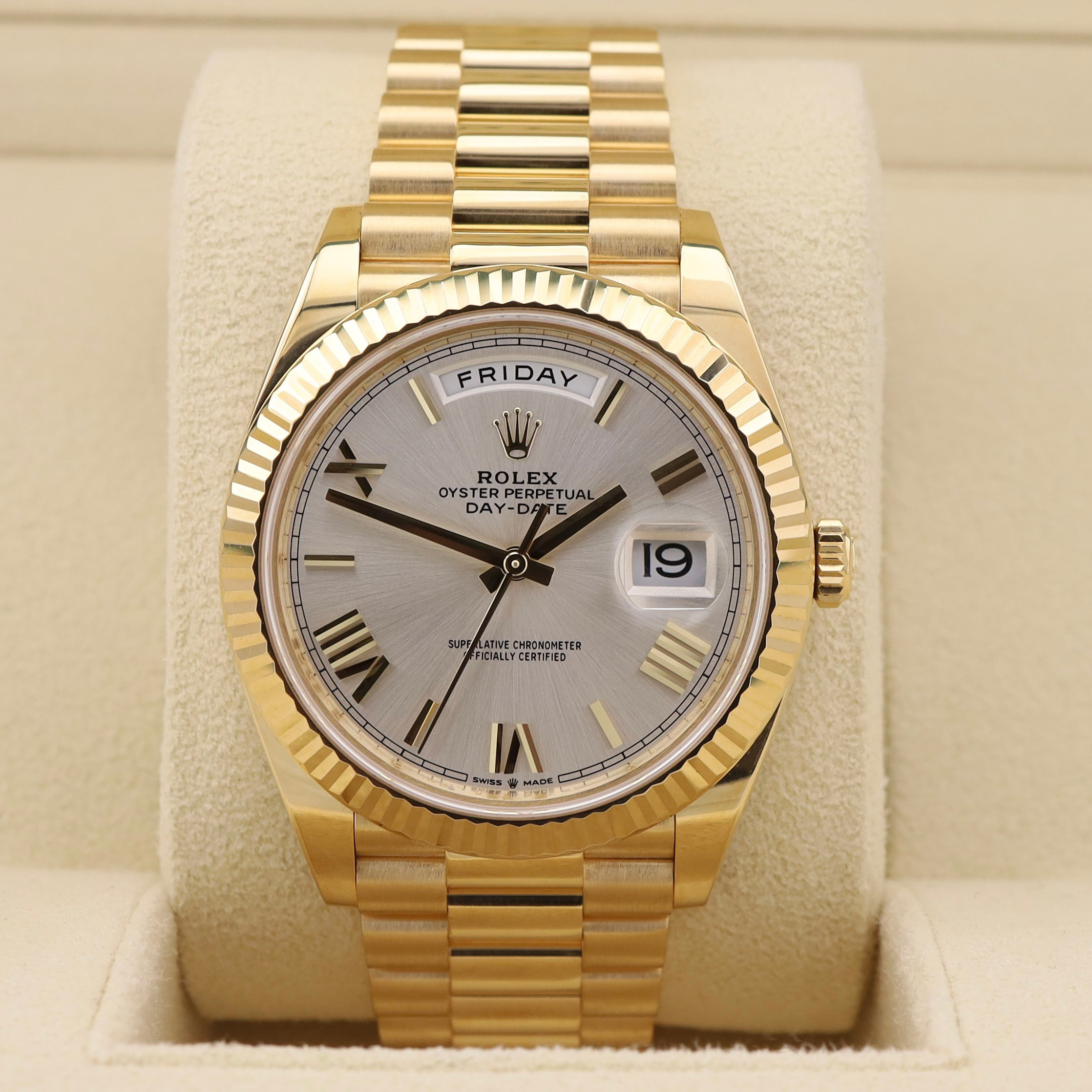2022 Silver Roman Numeral Rolex Day-Date 40 228238 Complete With Box & Papers