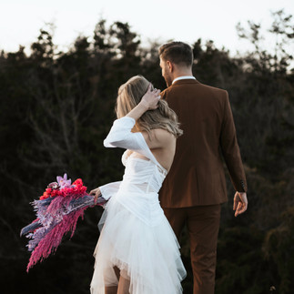 Bride and groom on their wedding day at golden hour with beautiful natural light in Denver, Colorado
