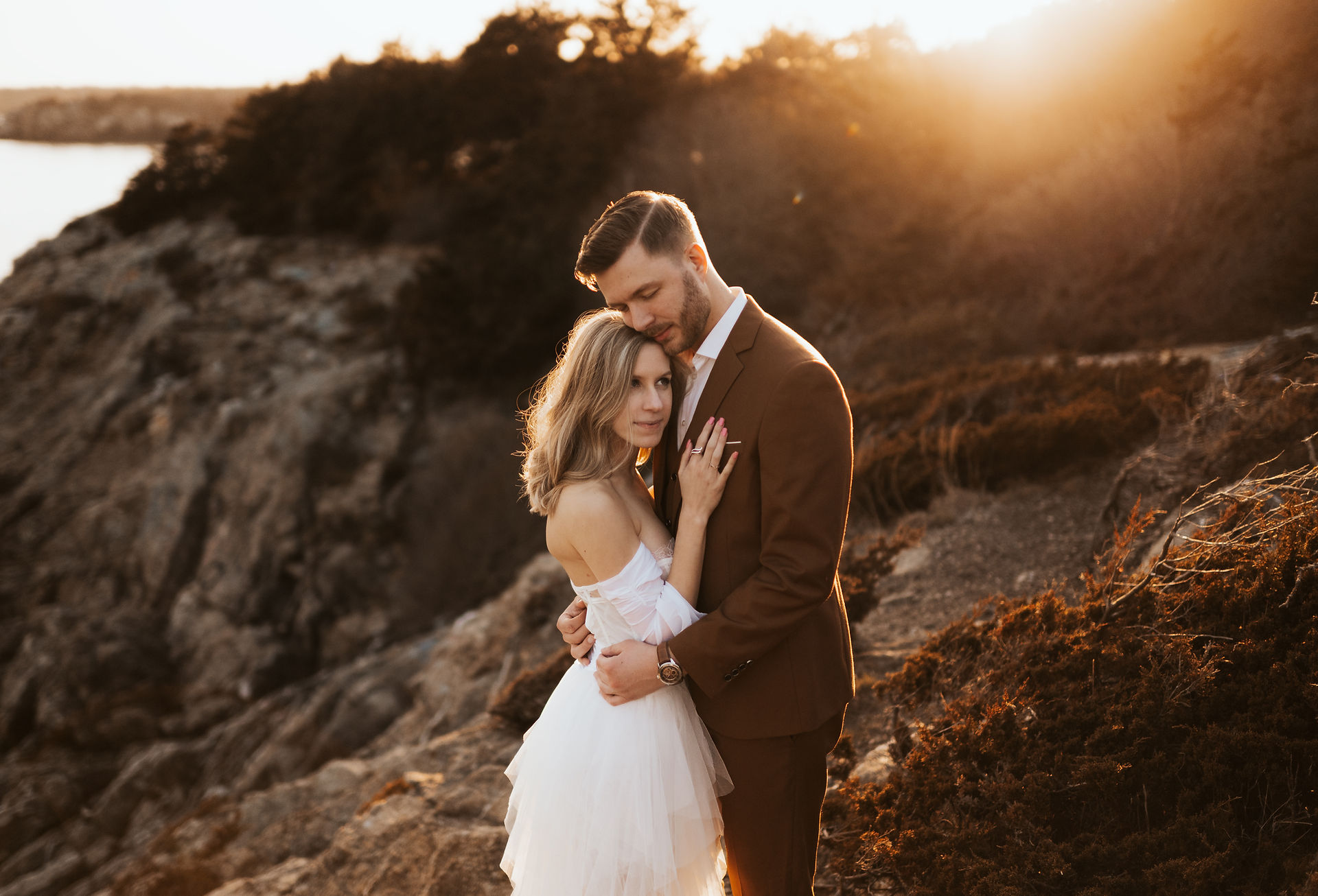 Bride and groom huddled together on their wedding day in Denver, Colorado