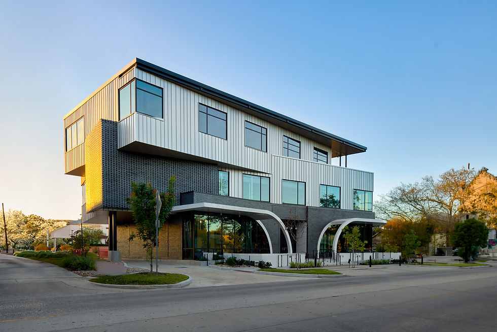 Mixed-Use building highlighting mixed material usage, front view
