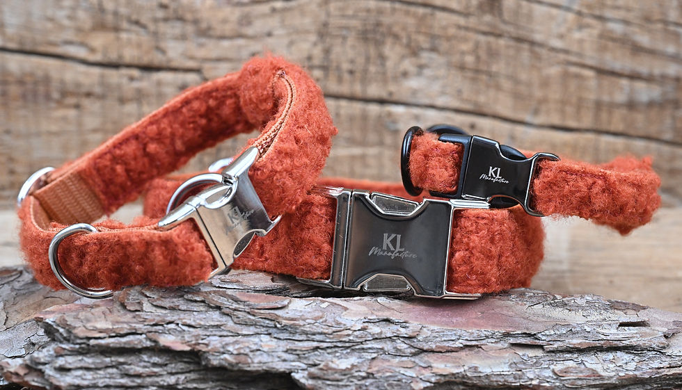Miniaturbild: Handgefertigtes Bouclé Hundehalsband ESSENTIAL in Terrakotta