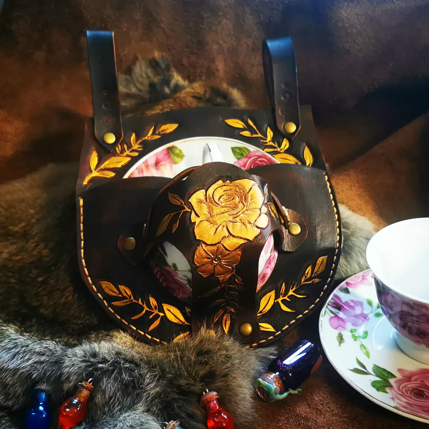 Afternoon Tea holster with teacup & saucer, belt loops or shoulder strap