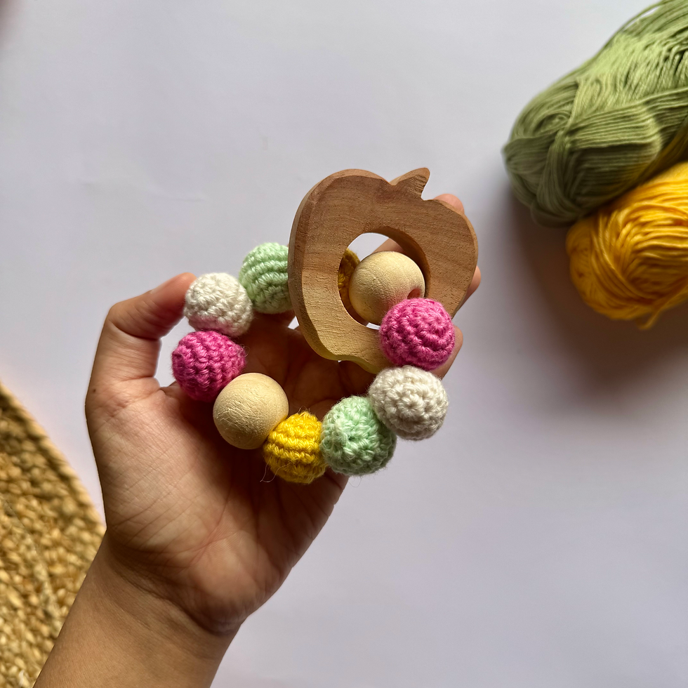 Thumbnail: Organic Wood & Crochet Bead Baby Teether toy