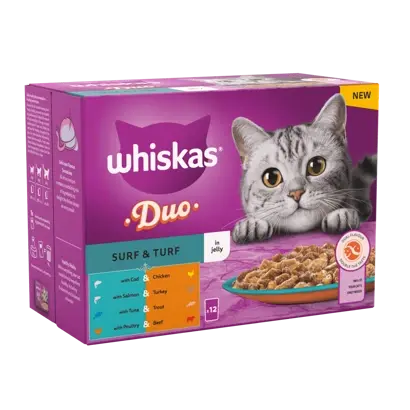WHISKAS® Duo Surf & Turf in Jelly 1+ Adult Wet Cat Food Pouches 12