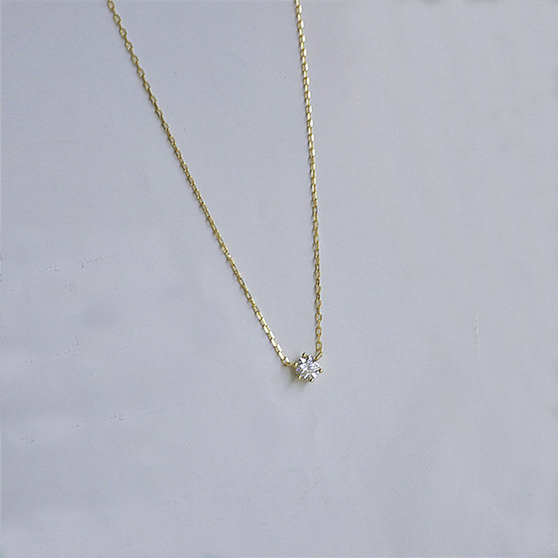 Sterling Silver 18k Gold Plated Necklace Single Sparkling Zircon Cl