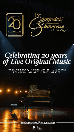 The Composers Showcase 20th Anniversary event poster.