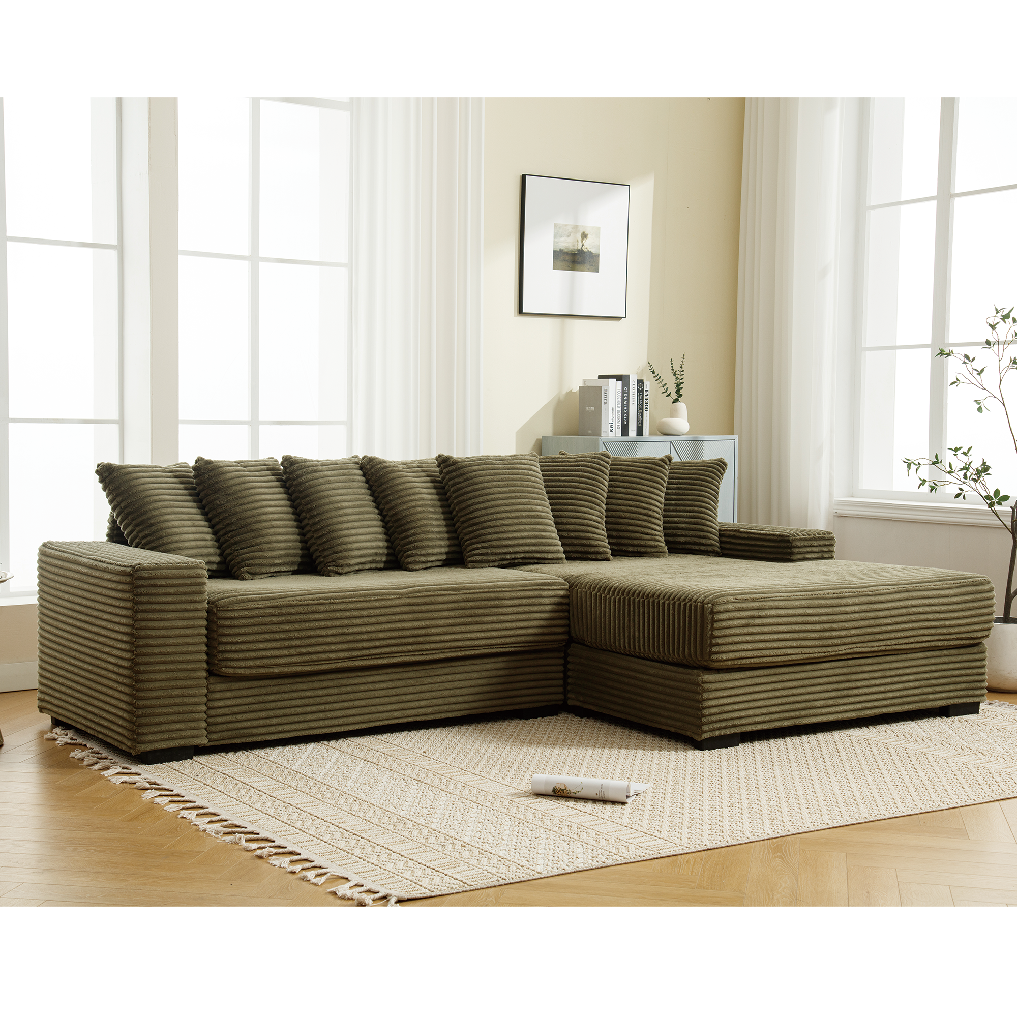 Oversized Two-Piece Couches, L Shaped Sofa, Corduroy