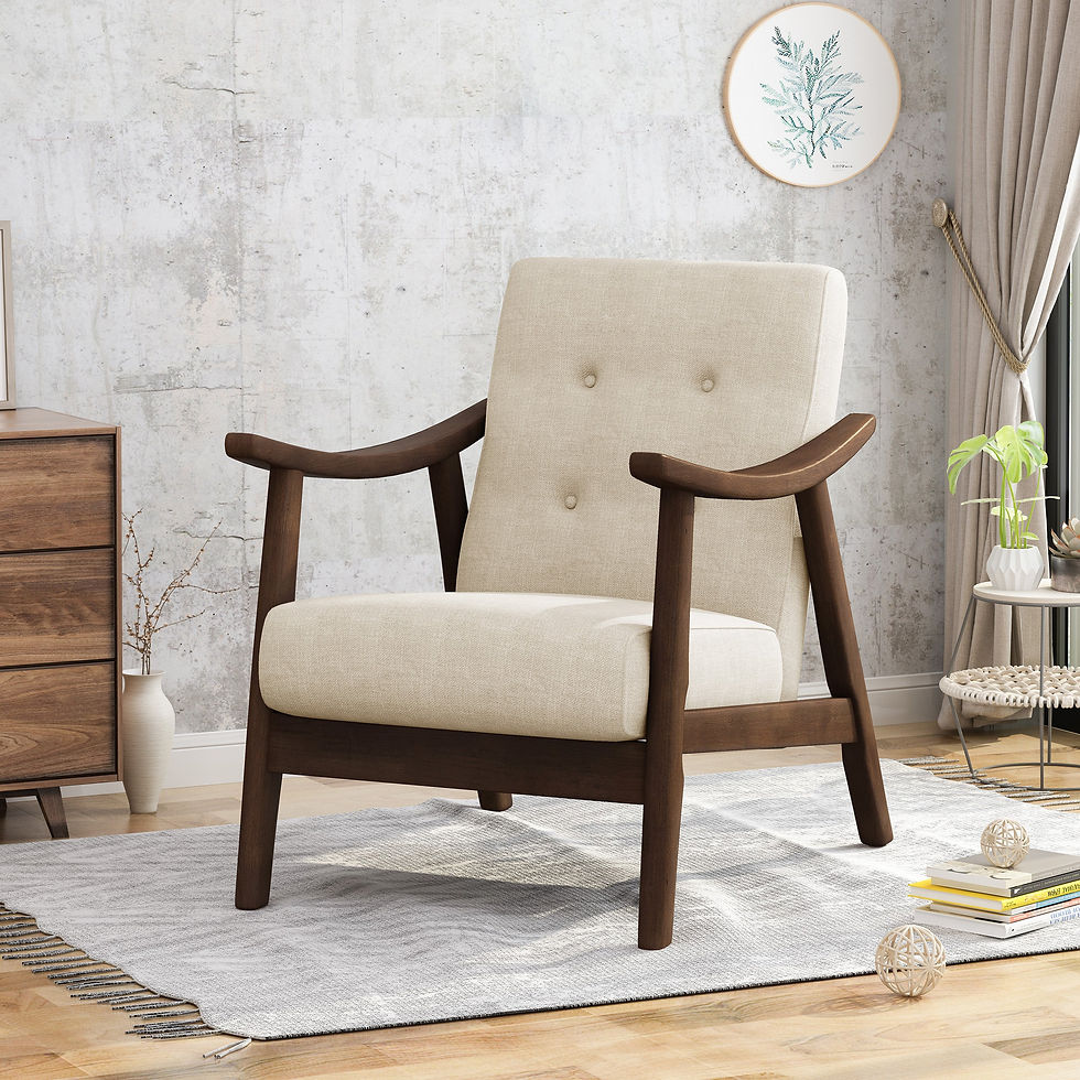 Thumbnail: Mid-Century Modern Accent Chair, Tufted Armchair With Beige Upholstery