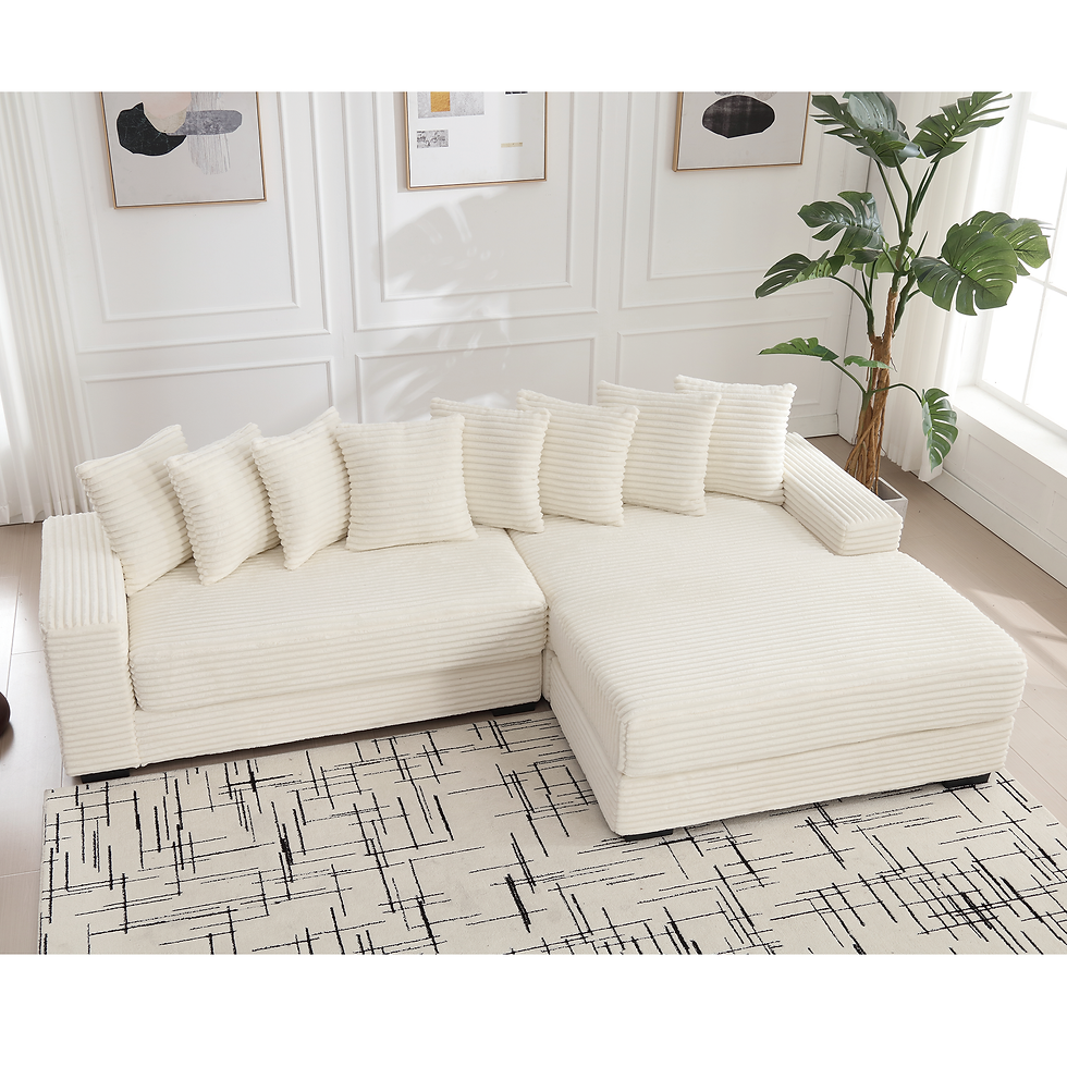 Thumbnail: Oversized Two-Piece L-Shaped Corduroy Sofa With Right Chaise, Armrests & Pillows