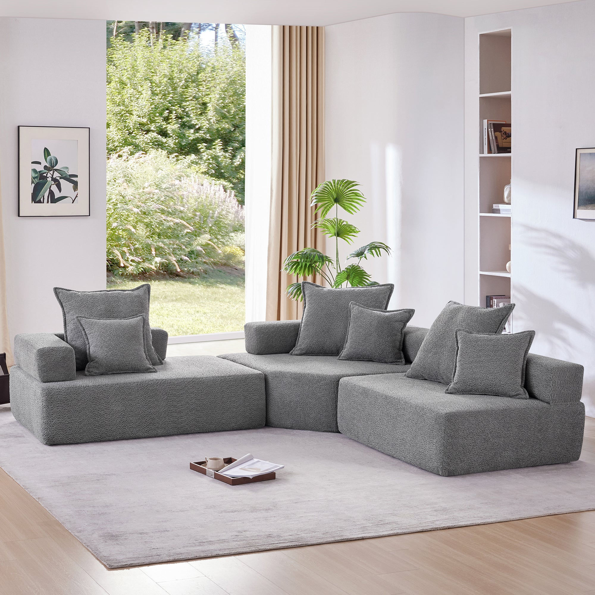 Oversized Modular L Shaped Sectional Sofa,Luxury Boucle Floor Couch Set