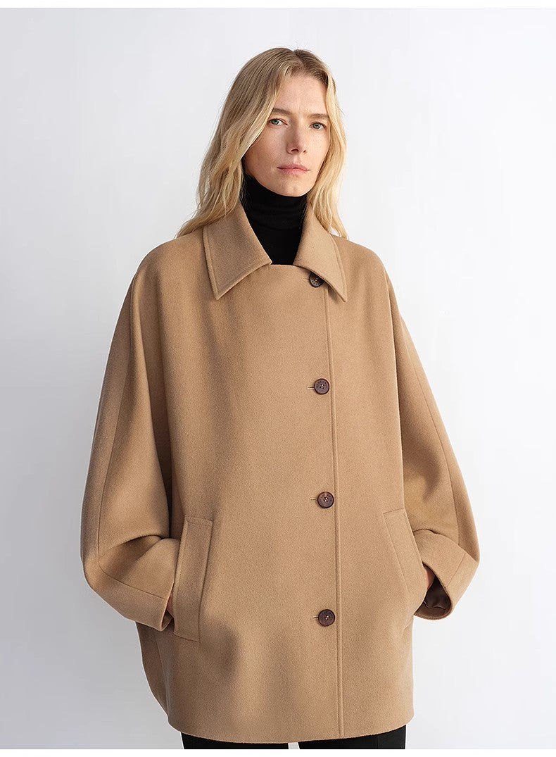 Thumbnail: Fireladyfur Women's Cashmere Wool Short Coat With Bat Sleeves"Fleeting Memories"