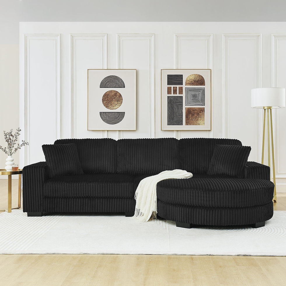Thumbnail: Corduroy Tufted Upholstered L-Shaped Modular Convertible Sleeper Sectional Sofa