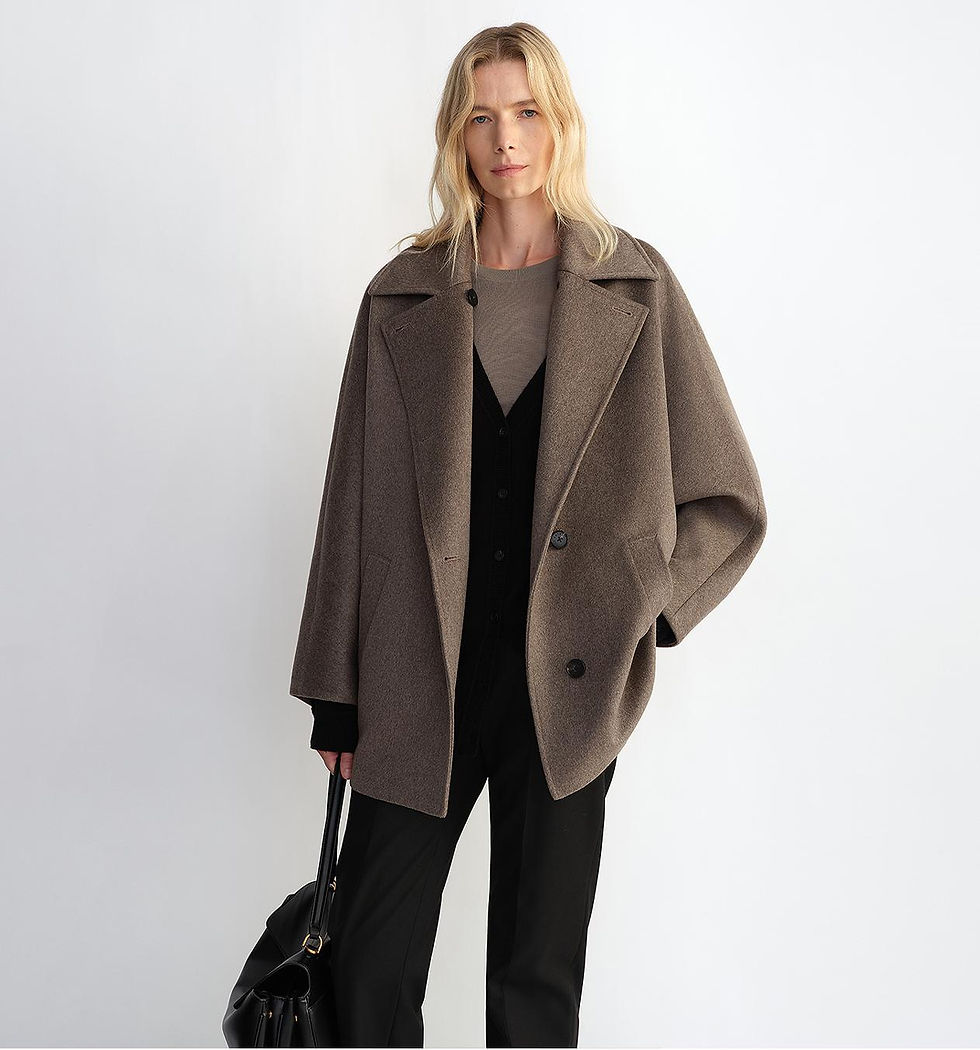 Thumbnail: Fireladyfur Women's Cashmere Wool Short Coat With Bat Sleeves"Fleeting Memories"