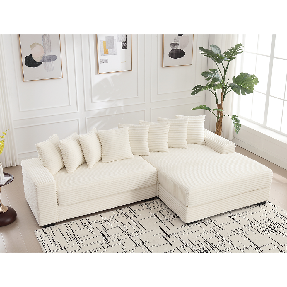 Thumbnail: Oversized Two-Piece L-Shaped Corduroy Sofa With Right Chaise, Armrests & Pillows