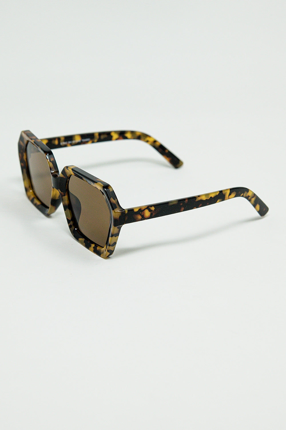 Rectangular Sunglasses in Brown Abstract Print Translucent Color