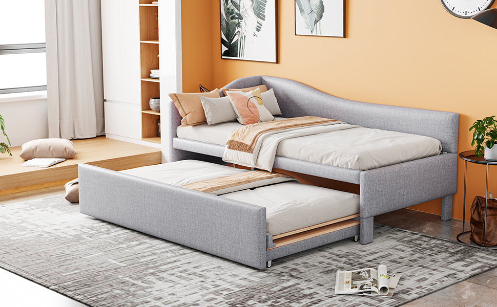 Thumbnail: Modern Upholstered L-Shaped Daybed With Pop-Up Trundle and Storage Platform