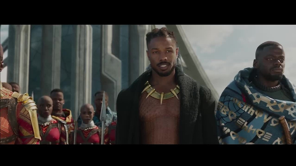 Michael B. Jordan as Erik Killmonger, and Daniel Kaluuya as W'Kabi