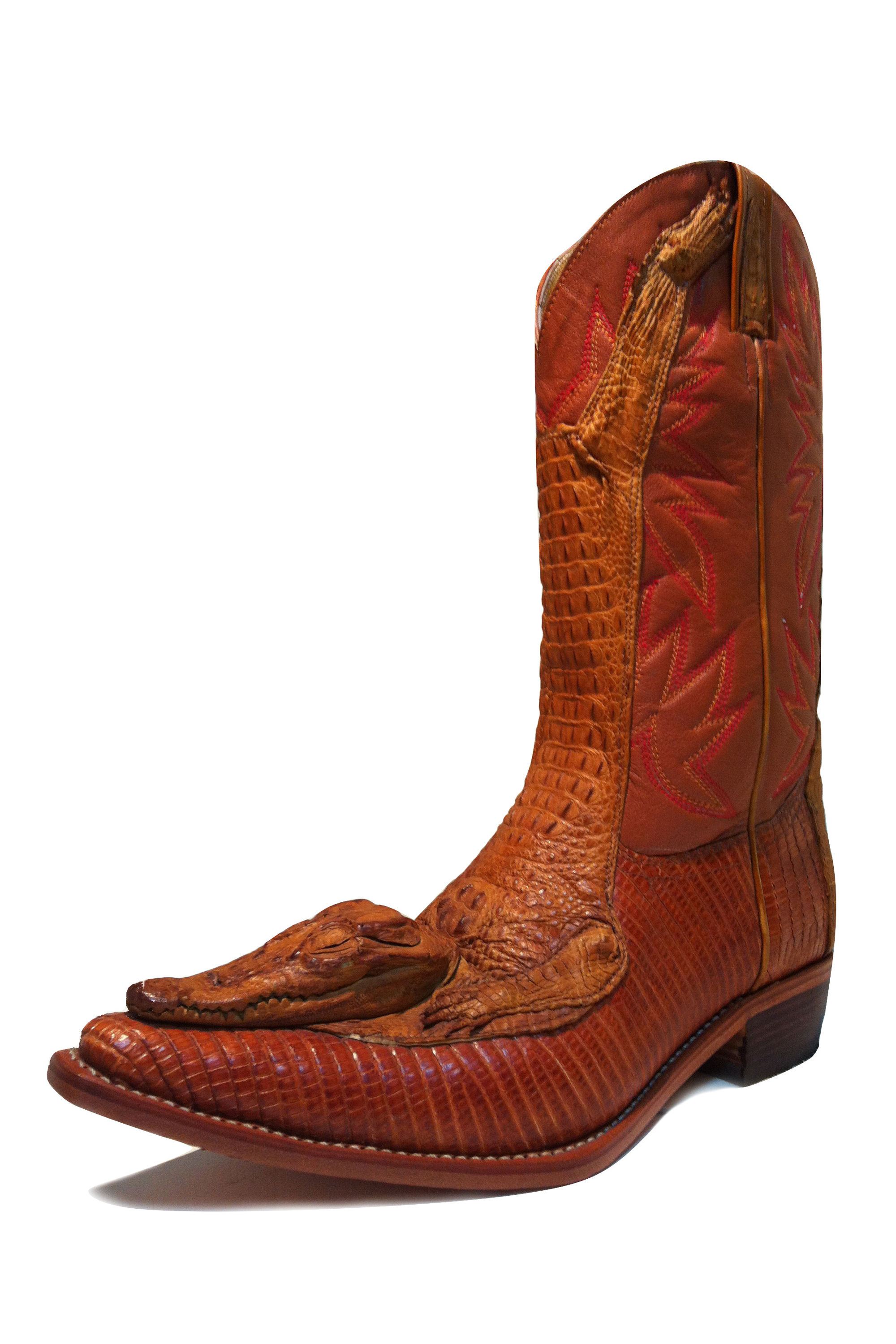 Crocodile mixed Lizard Western Boot with Crocodile Head