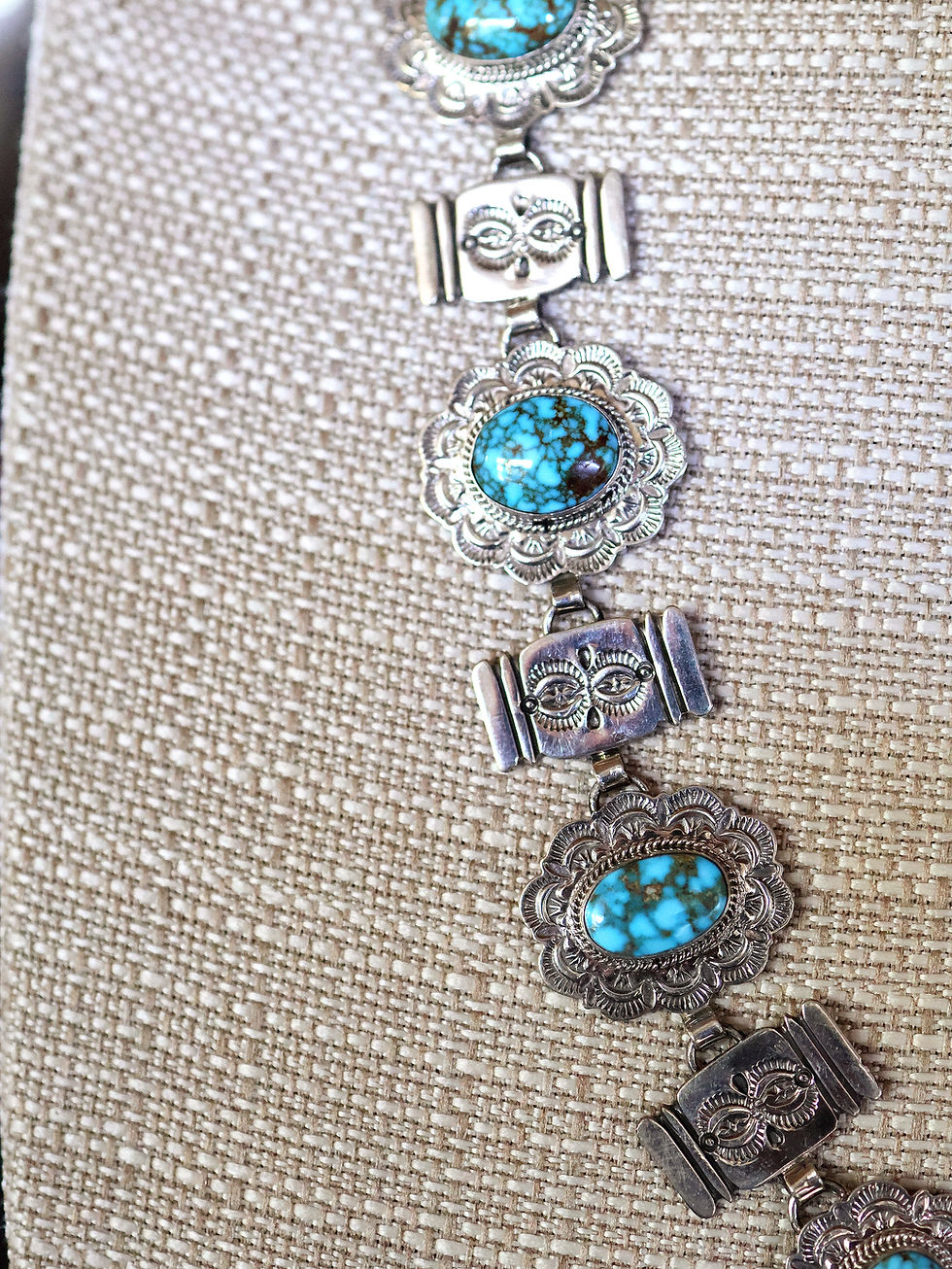 Thumbnail: Sterling Silver Waterweb Kingman Turquoise Hand-stamped Maiden Lariat