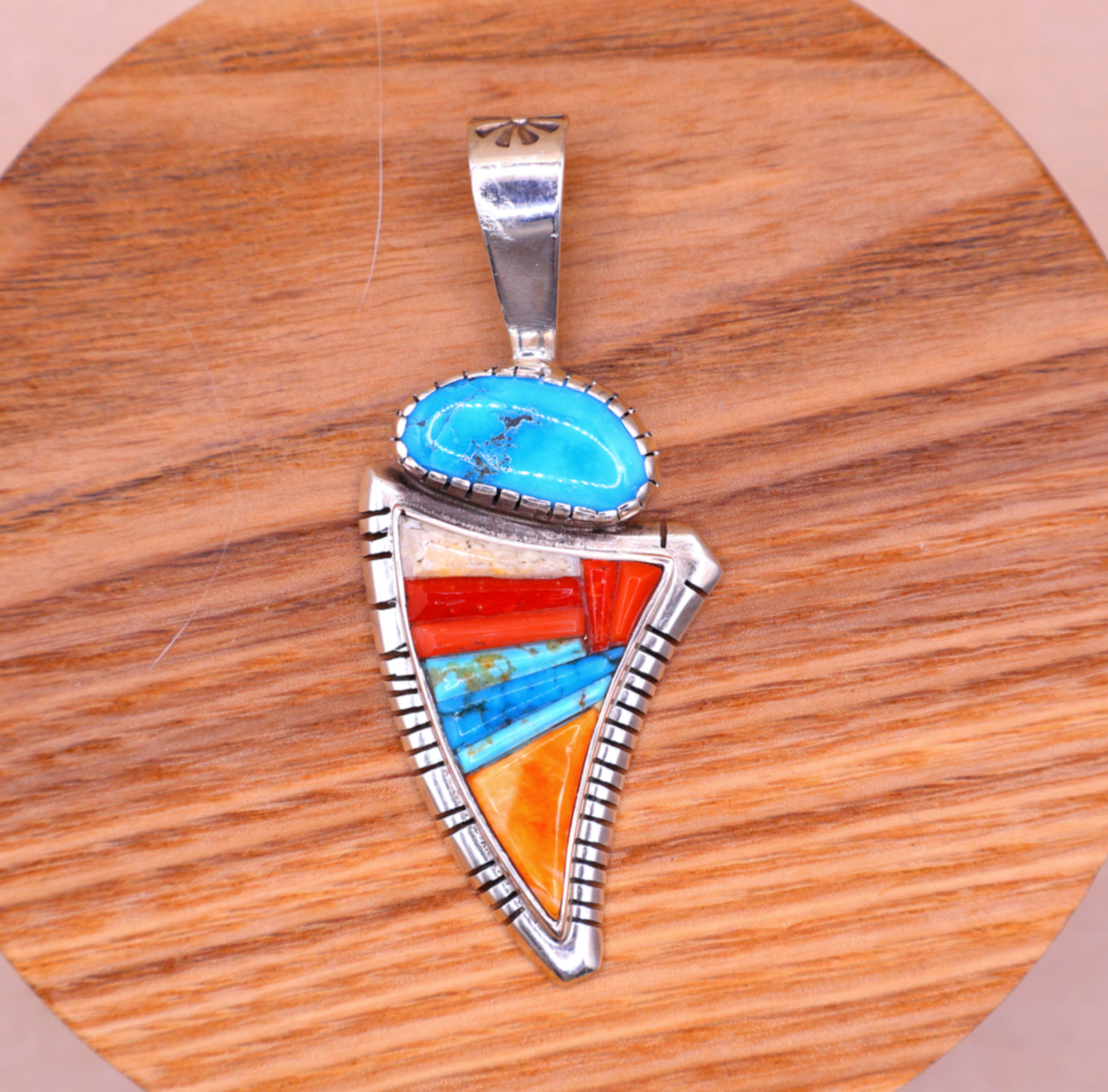 Handmade Sterling Silver Turquoise & Multi-Stone Inlay "Tiger Claw" Pendant